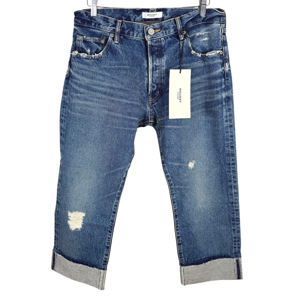 MOUSSY VINTAGE Celina Cropped Straight Leg Jeans Womens 31 Distressed Japan $350